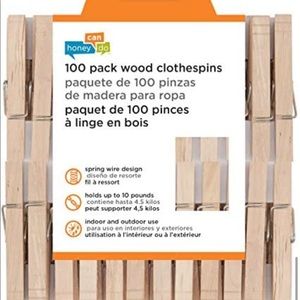 Honey-Can-Do DRY-01376 Wood Clothespins with Spring, 100-Pack, 3.3-inches Length